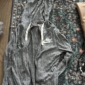 Nike Heather Gray Zip Up Hoodie with White Accents